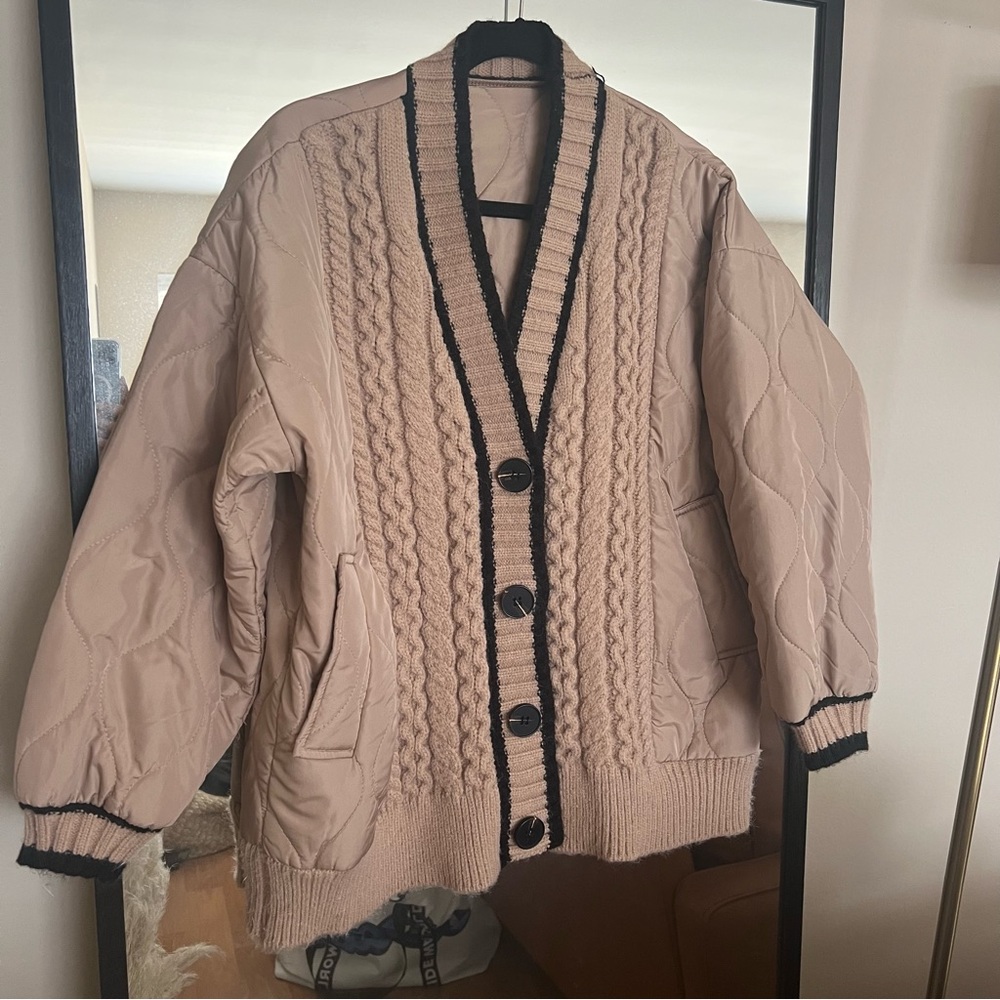Quilted cardigan bomber
